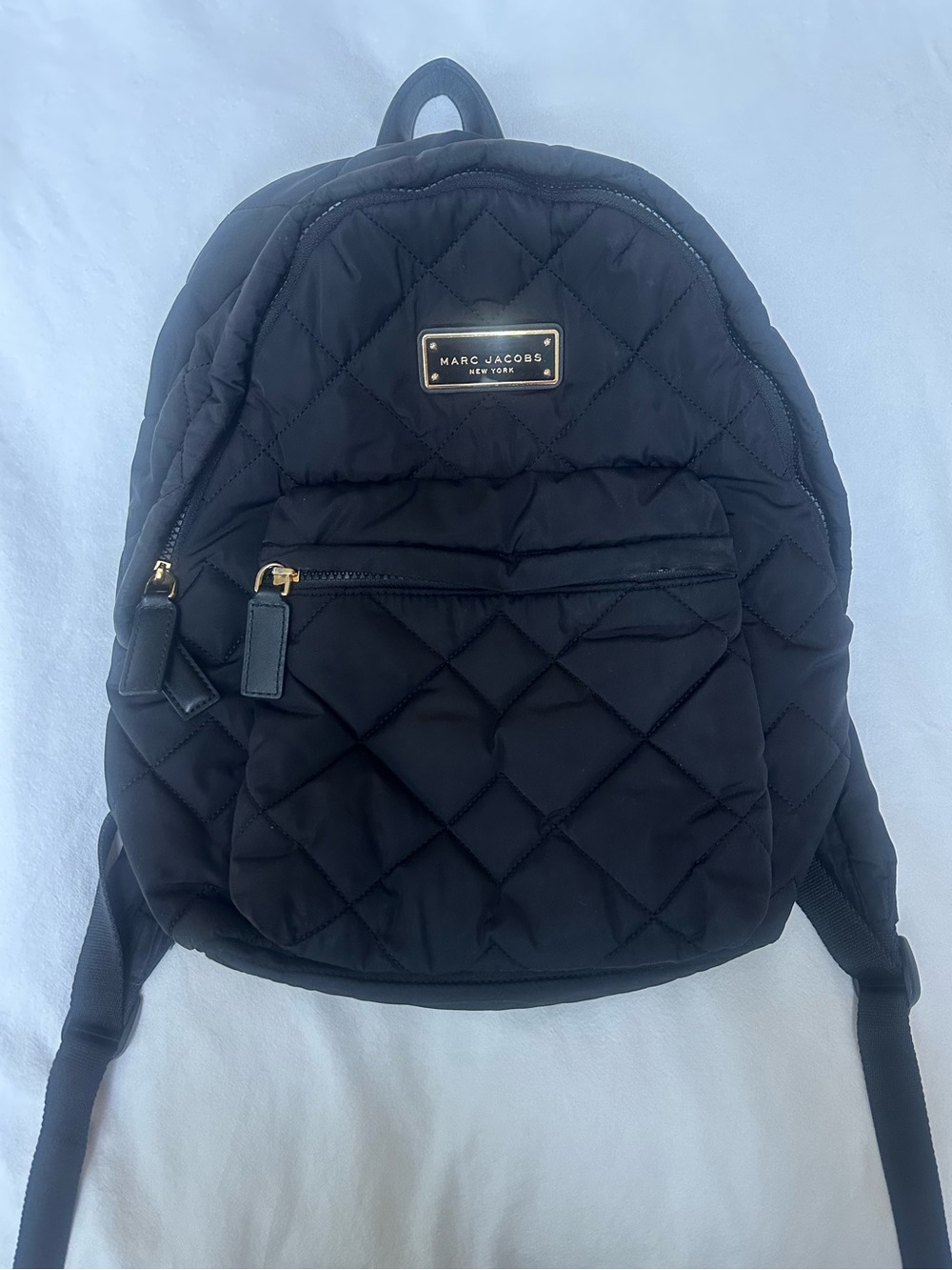 Marc Jacobs Quilted Black Backpack with Gold Plaque